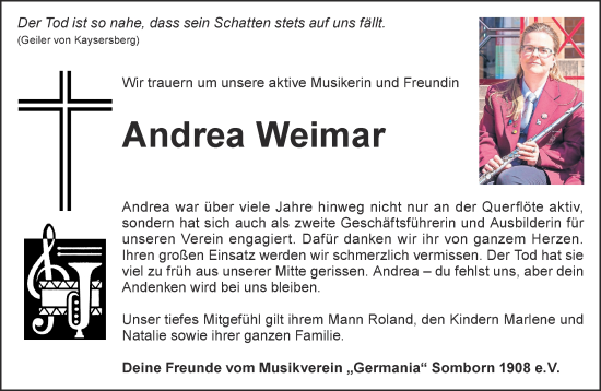 Traueranzeige von Andrea Weimar von Mittelhessen-Bote