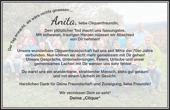 Traueranzeige von Anita  von Gelnhäuser Neue Zeitung