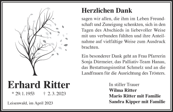 Traueranzeige von Erhard Ritter von Gelnhäuser Neue Zeitung