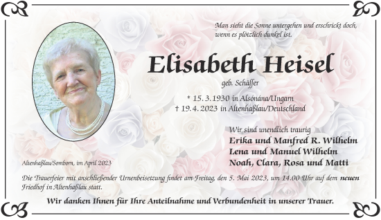 Traueranzeige von Erisabeth Heiser von Gelnhäuser Neue Zeitung