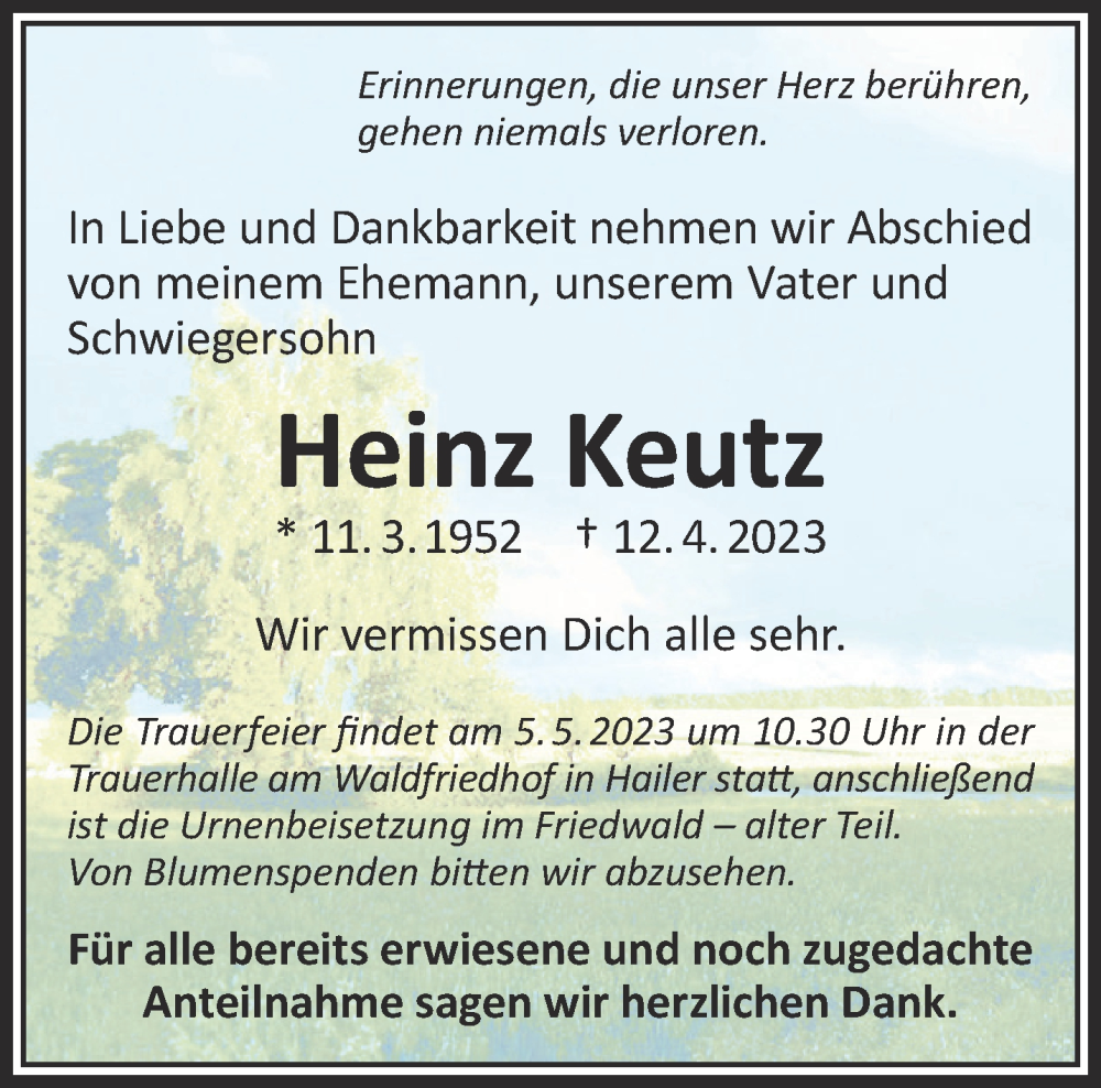 Traueranzeige für Heinz Keutz vom 22.04.2023 aus Gelnhäuser Neue Zeitung