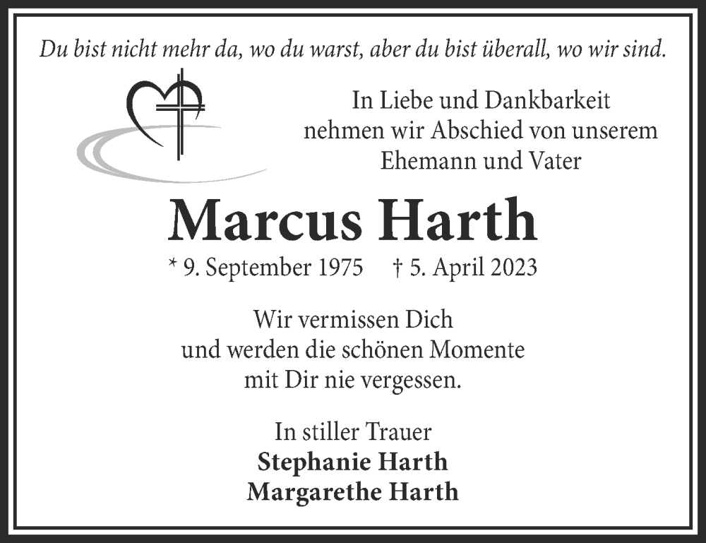  Traueranzeige für Marcus Harth vom 15.04.2023 aus Gelnhäuser Neue Zeitung