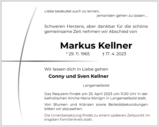 Traueranzeige von Markus Kellner von Gelnhäuser Neue Zeitung