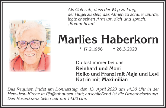 Traueranzeige von Marlies Haberkorn von Gelnhäuser Neue Zeitung