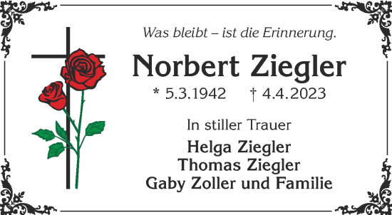 Traueranzeige von Norbert Ziegler von Gelnhäuser Neue Zeitung