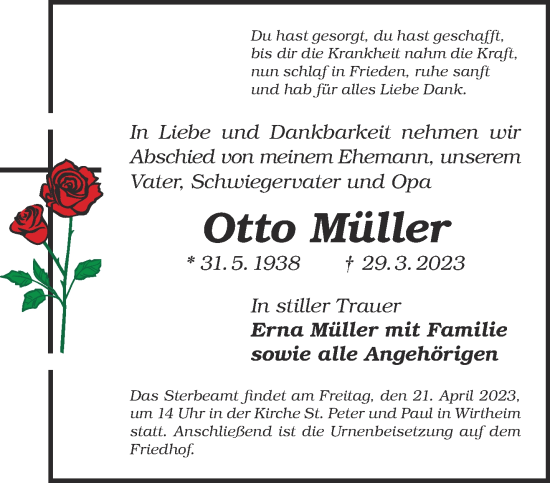 Traueranzeige von Otto Müller von Gelnhäuser Neue Zeitung