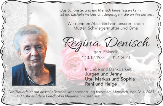 Traueranzeige von Regina Denisch von Gelnhäuser Neue Zeitung