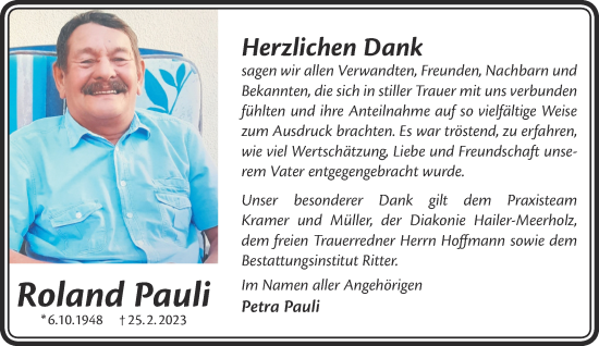 Traueranzeige von Roland Pauli von Gelnhäuser Neue Zeitung