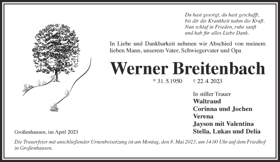 Traueranzeige von Werner Breitenbach von Gelnhäuser Neue Zeitung