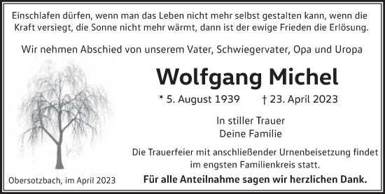 Traueranzeige von Wolfgang Michel von Gelnhäuser Neue Zeitung