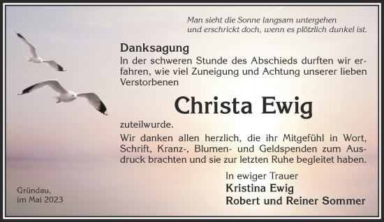 Traueranzeige von Christa Ewig von Gelnhäuser Neue Zeitung