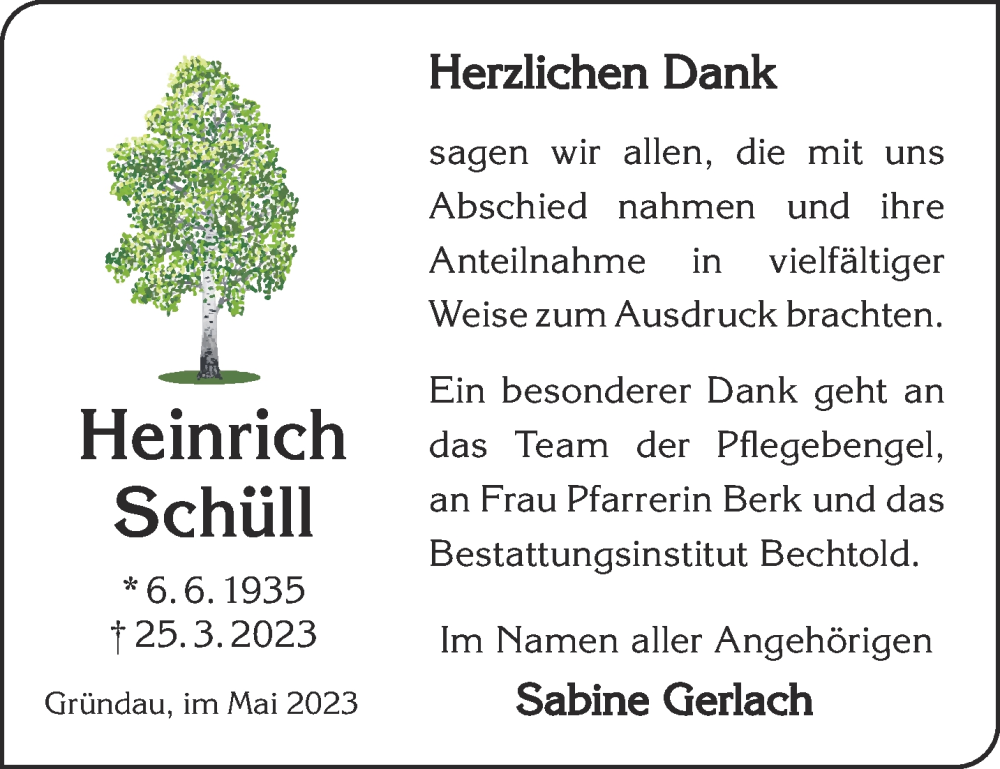  Traueranzeige für Heinrich Schüll vom 13.05.2023 aus Gelnhäuser Neue Zeitung