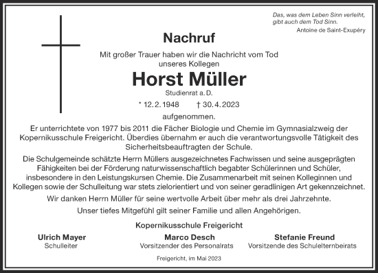 Traueranzeige von Horst Müller von Gelnhäuser Neue Zeitung