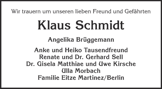Traueranzeige von Klaus Schmidt von Gelnhäuser Neue Zeitung