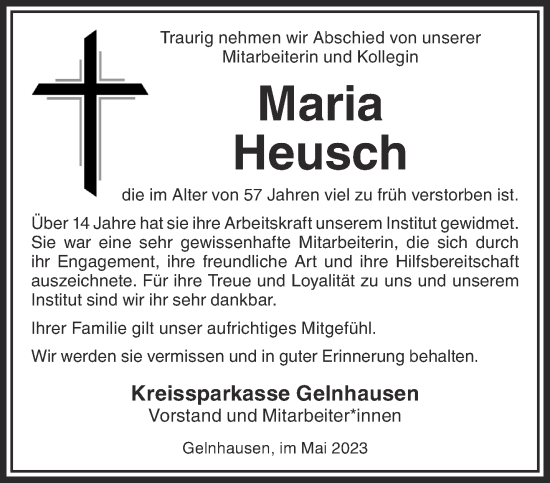 Traueranzeige von Maria Heusch von Gelnhäuser Neue Zeitung