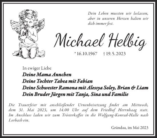 Traueranzeige von Michael Helbig von Gelnhäuser Neue Zeitung