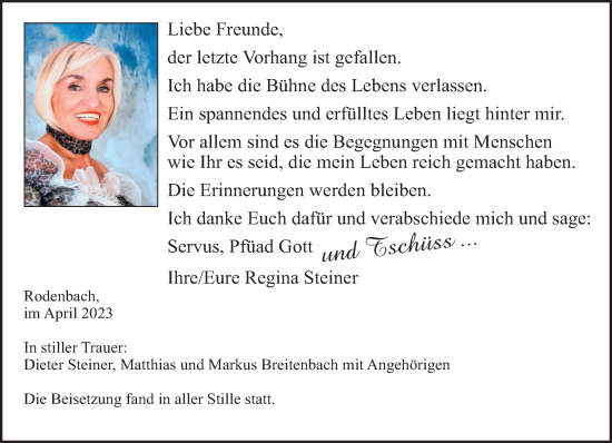 Traueranzeige von Regina Steiner von Gelnhäuser Neue Zeitung