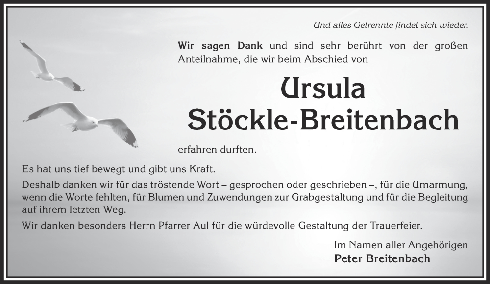  Traueranzeige für Ursula Stöckle-Breitenbach vom 27.05.2023 aus Mittelhessen-Bote