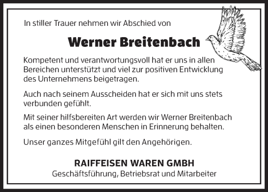 Traueranzeige von Werner Breitenbach von Gelnhäuser Neue Zeitung