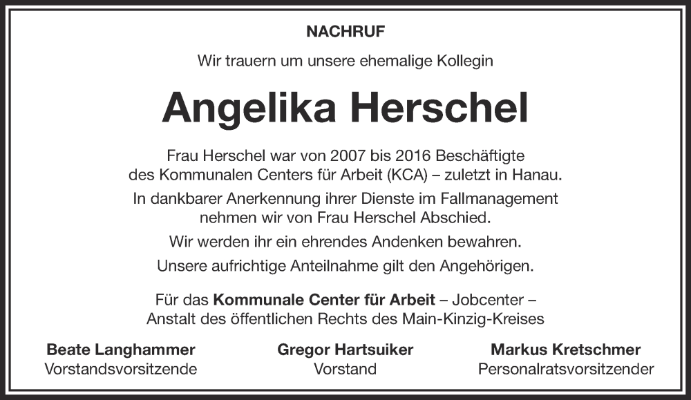  Traueranzeige für Angelika Herschel vom 24.06.2023 aus Gelnhäuser Neue Zeitung