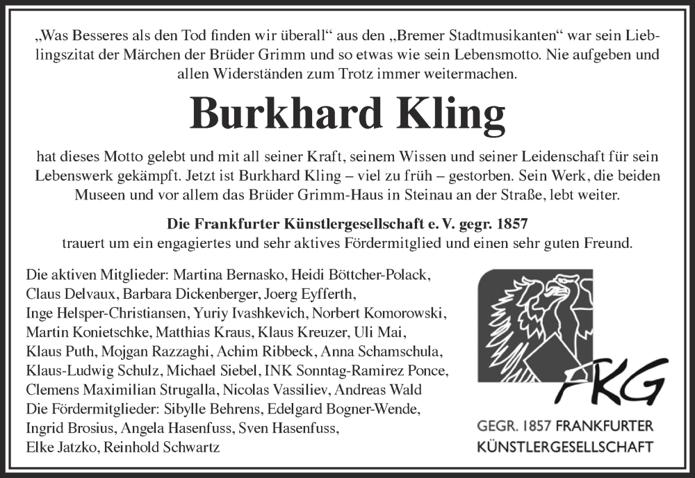  Traueranzeige für Burkhard Kling vom 10.06.2023 aus Gelnhäuser Neue Zeitung