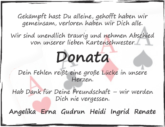 Traueranzeige von Donata  von Gelnhäuser Neue Zeitung