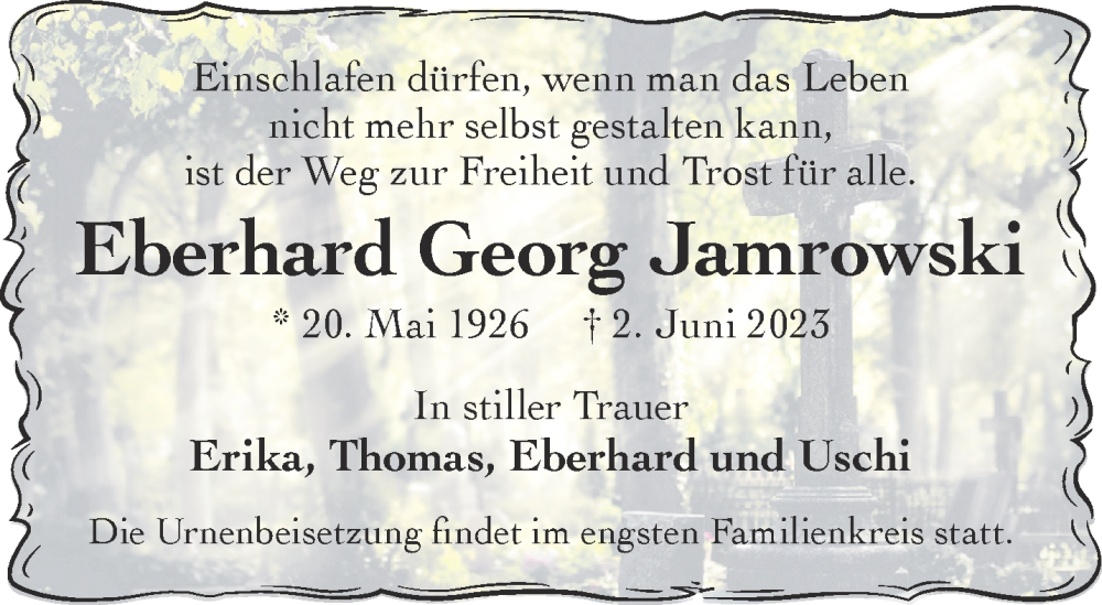  Traueranzeige für Eberhard Georg Jamrowski vom 10.06.2023 aus Gelnhäuser Neue Zeitung