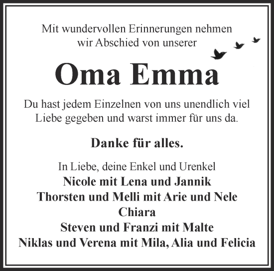 Traueranzeige von Emma  von Gelnhäuser Neue Zeitung