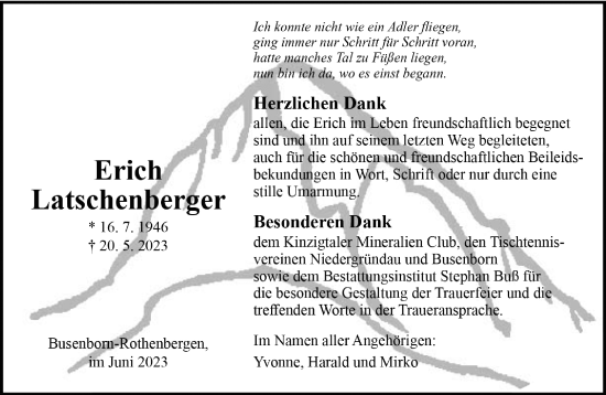 Traueranzeige von Erich Latschenberger von Gelnhäuser Neue Zeitung