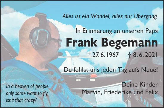 Traueranzeige von Frank Begemann von Gelnhäuser Neue Zeitung