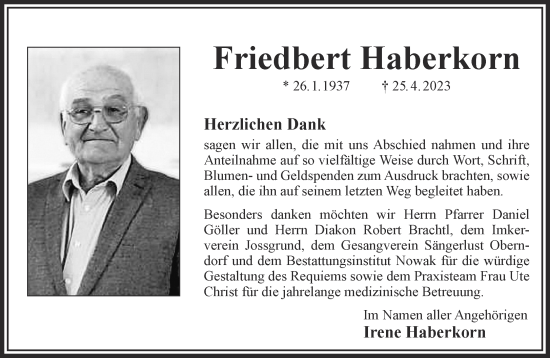 Traueranzeige von Friedbert Haberkorn von Gelnhäuser Neue Zeitung