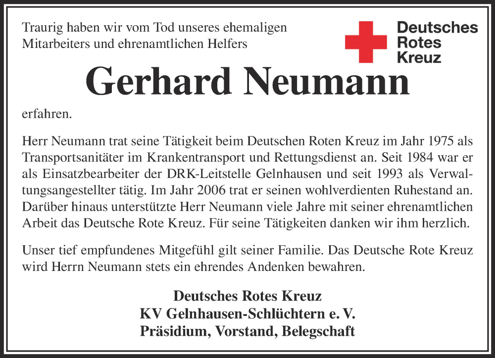  Traueranzeige für Gerhard Neumann vom 03.06.2023 aus Gelnhäuser Neue Zeitung