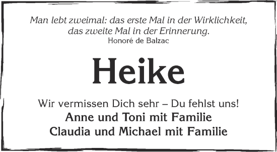 Traueranzeige von Heike  von Gelnhäuser Neue Zeitung