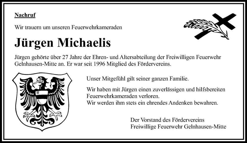  Traueranzeige für Jürgen Michaelis vom 01.07.2023 aus Gelnhäuser Neue Zeitung