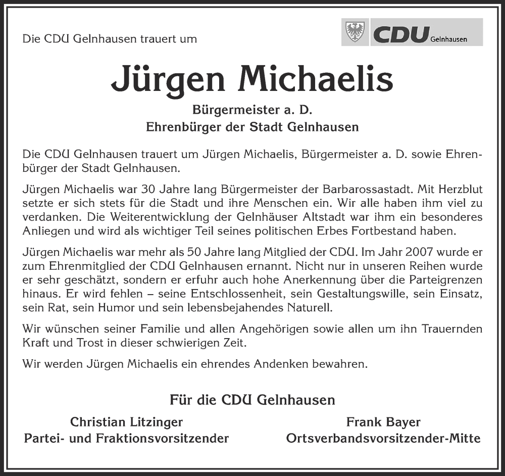  Traueranzeige für Jürgen Michaelis vom 03.06.2023 aus Mittelhessen-Bote