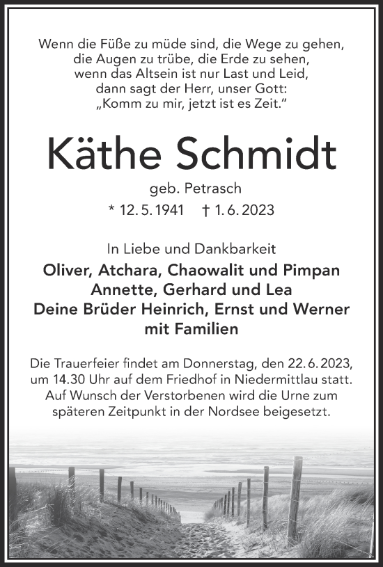 Traueranzeige von Käthe Schmidt von Gelnhäuser Neue Zeitung
