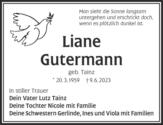 Traueranzeige von Liane Gutermann von Mittelhessen-Bote