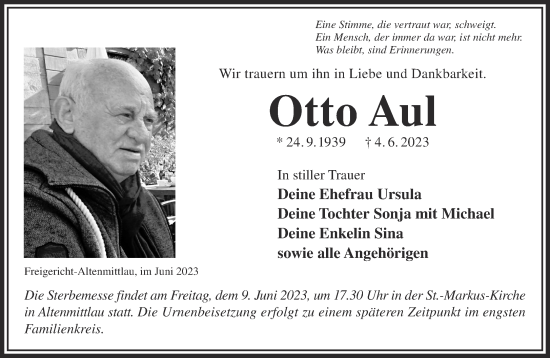 Traueranzeige von Otto Aul von Gelnhäuser Neue Zeitung