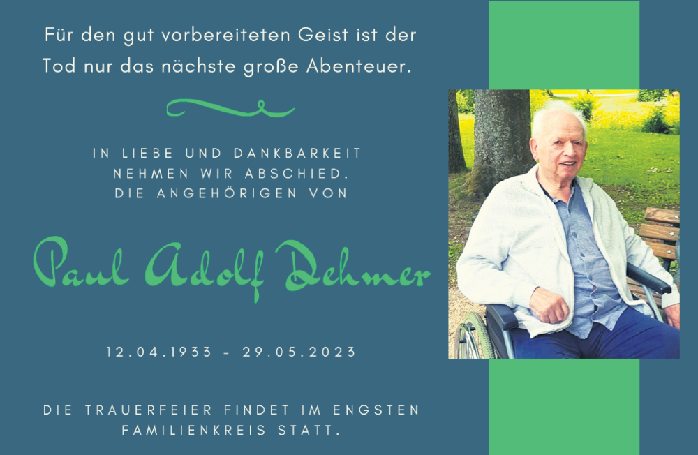 Traueranzeige für Paul Adolf Dehmer vom 24.06.2023 aus Gelnhäuser Neue Zeitung