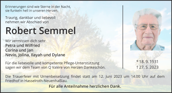Traueranzeige von Robert Semmel von Gelnhäuser Neue Zeitung