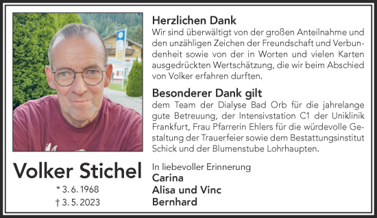 Traueranzeige von Volker Stichel von Gelnhäuser Neue Zeitung