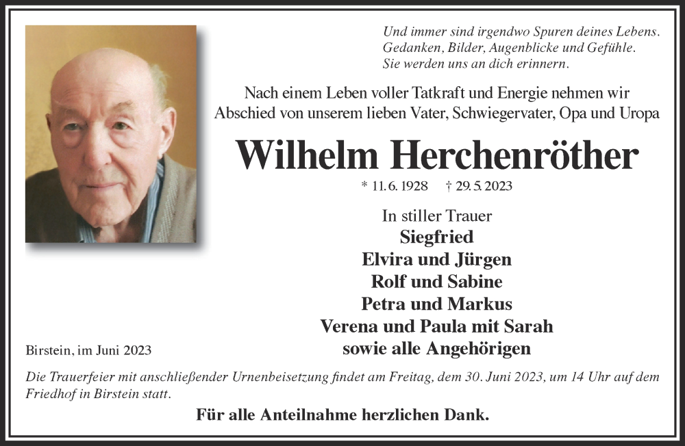  Traueranzeige für Wilhelm Herchenröther vom 24.06.2023 aus Gelnhäuser Neue Zeitung