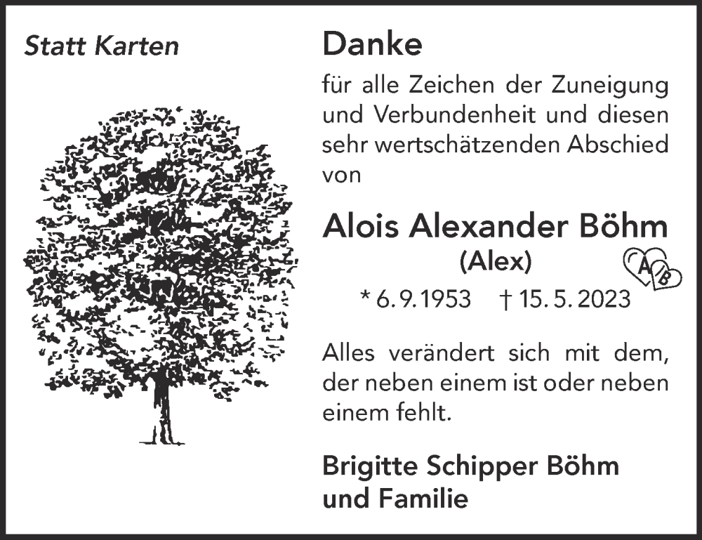  Traueranzeige für Alois Alexander Böhm vom 08.07.2023 aus Gelnhäuser Neue Zeitung