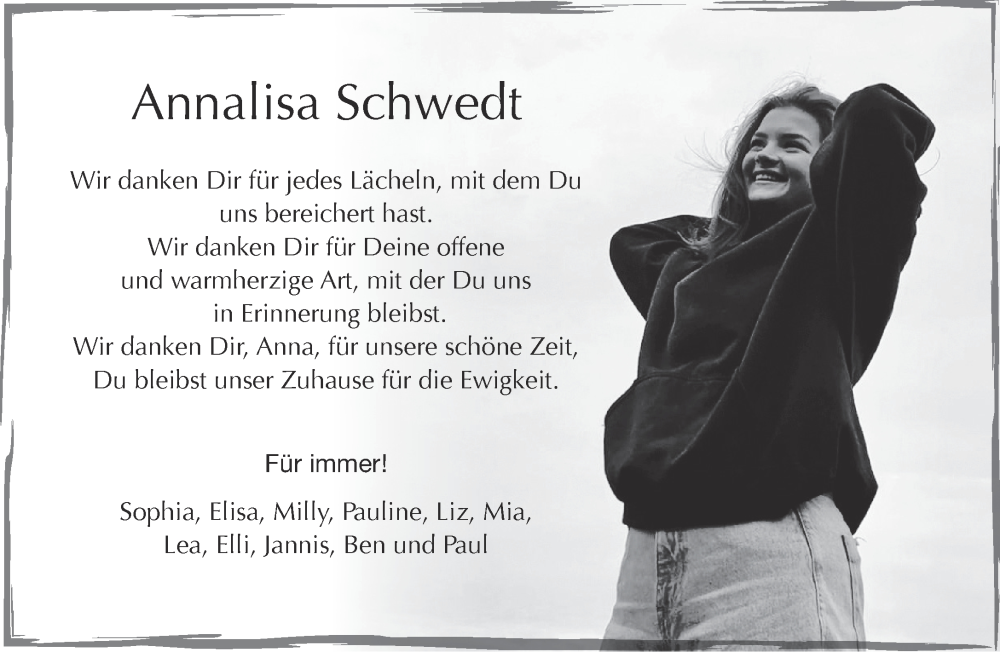  Traueranzeige für Annalisa Schwedt vom 22.07.2023 aus Mittelhessen-Bote