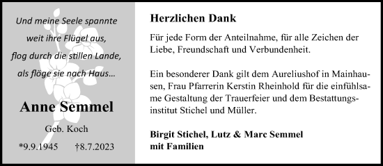 Traueranzeige von Anne Semmel von Gelnhäuser Neue Zeitung