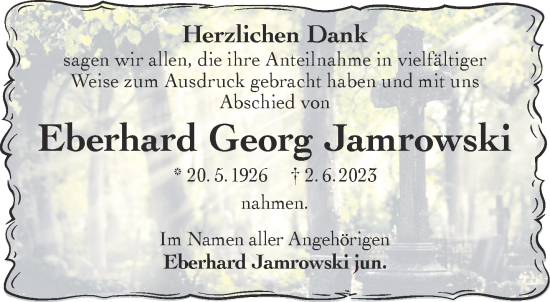 Traueranzeige von Eberhard Georg Jamrowski von Gelnhäuser Neue Zeitung
