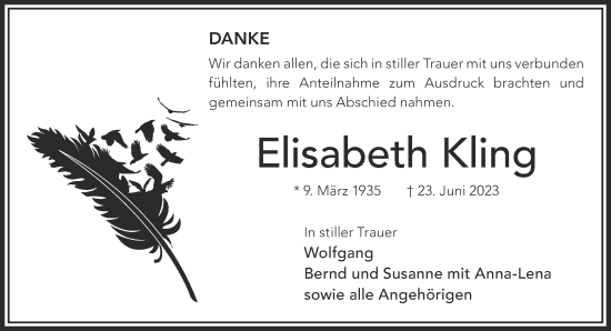 Traueranzeige von Elisabeth Kling von Gelnhäuser Neue Zeitung