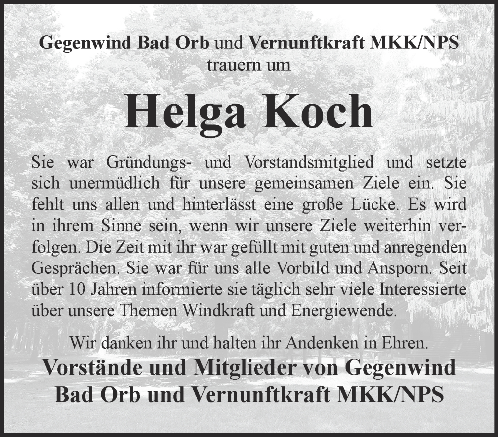  Traueranzeige für Helga Koch vom 08.07.2023 aus Gelnhäuser Neue Zeitung
