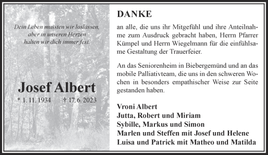 Traueranzeige von Josef Albert von Gelnhäuser Neue Zeitung