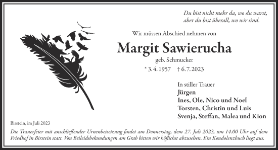 Traueranzeige von Margit Sawierucha von Gelnhäuser Neue Zeitung